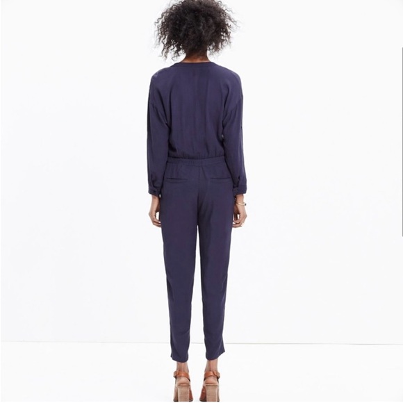 Madewell jumpsuit navy size S button front v neck collar long sleeve - Picture 2 of 6